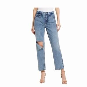 Good American Good ’90s Duster Jeans Size 4/27 NWT Distressed Knee Straight Leg